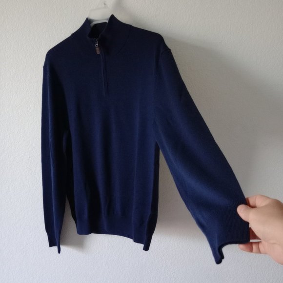 Jos. A. Bank Traveler Men's 100% Merino Wool 1/4 Zip Navy Blue Sweater size L - Picture 4 of 10